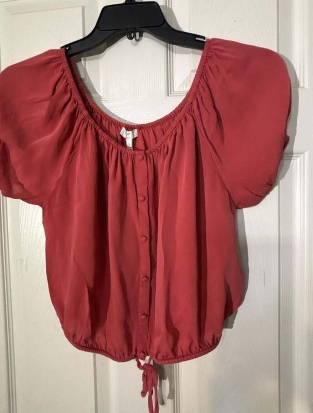 Joie Silk Short Sleeve Puff Sleeve Tie Hem Top